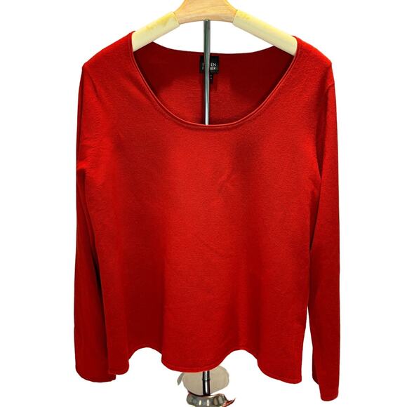 Women's Eileen Fisher Long Sleeve Scoop Neck Red Sweater, Size Large, EUC - Picture 1 of 4